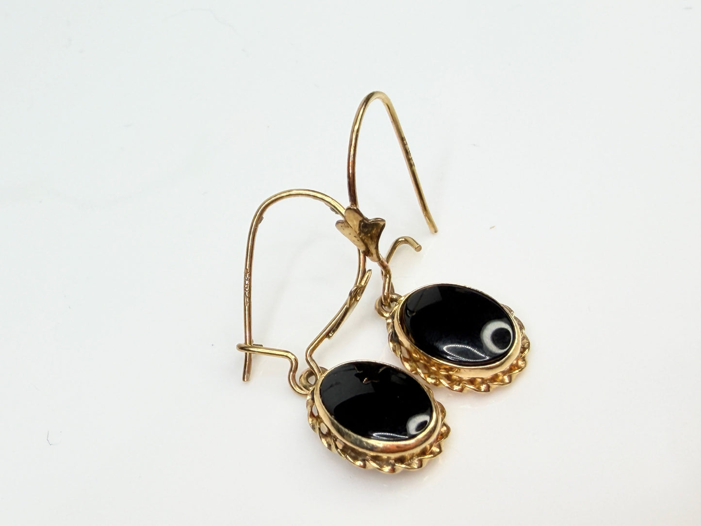 Vintage 14K Yellow Gold Black Onyx Drop Earrings JR1442