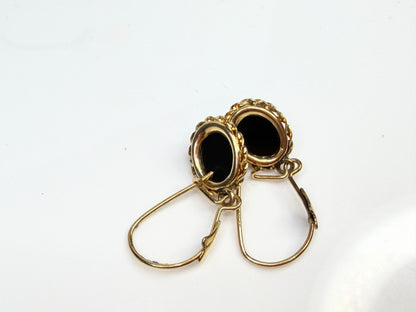 Vintage 14K Yellow Gold Black Onyx Drop Earrings JR1442