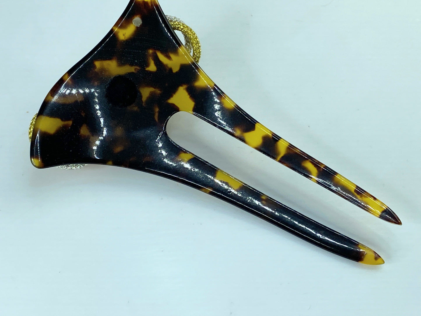 Vintage celluloid hair comb chirimoya fabric bow faux tortoiseshell GS601
