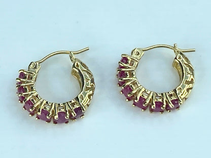 14K yellow gold 1.32ct Round Ruby hoop earrings JR491