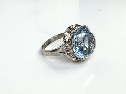 Platinum Blue Topaz Diamond Statement Ring 15mm Round Size 7.75 JR1445