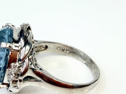 Platinum Blue Topaz Diamond Statement Ring 15mm Round Size 7.75 JR1445