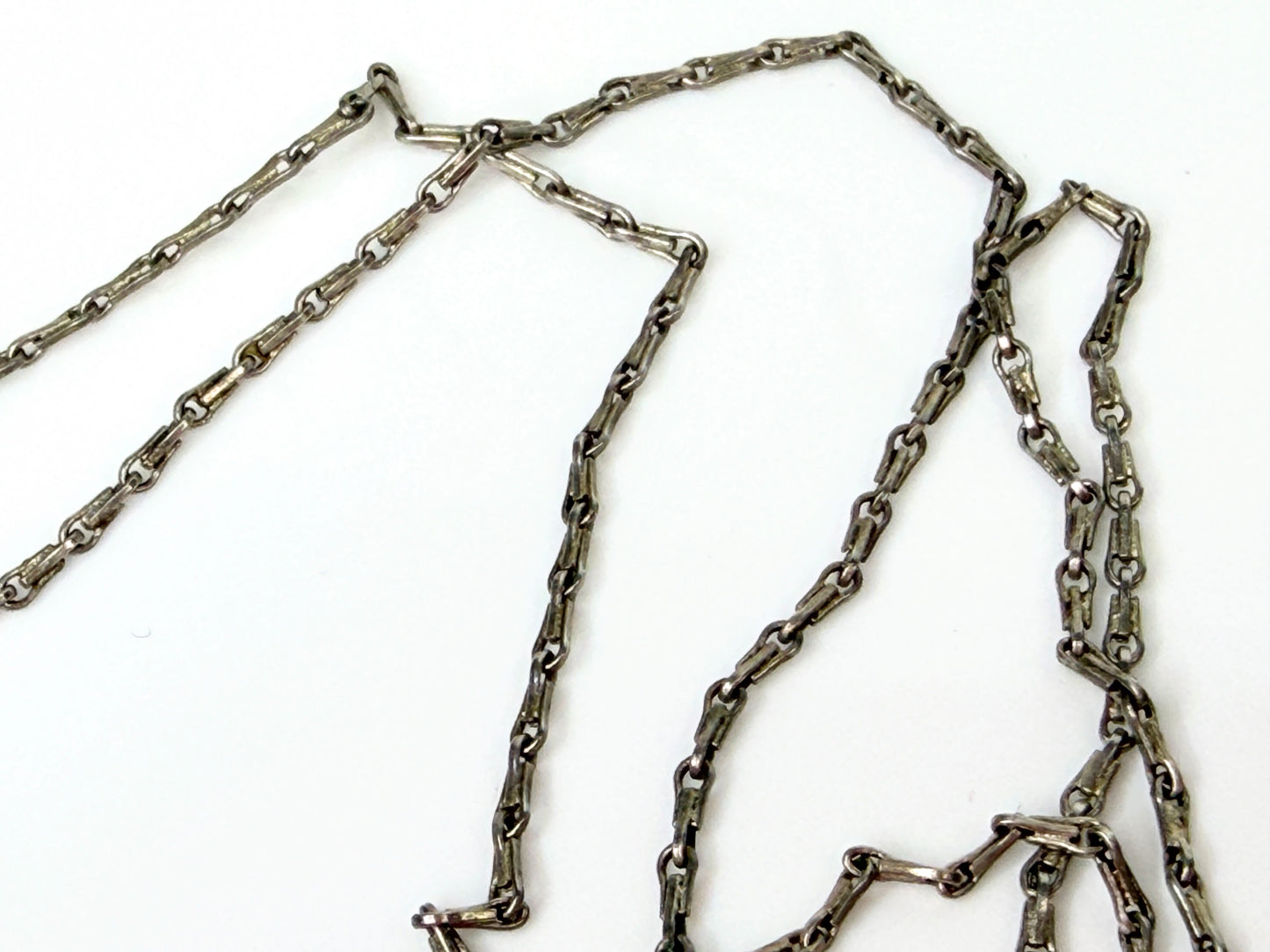 Antique Triple Cameo Mother of Pearl Necklace Sterling Silver 25" JR1446