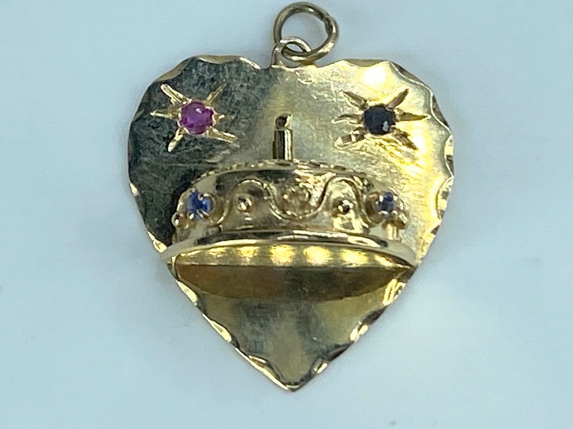14K yellow gold Happy Birthday gems bever edge Heart charm pendant 5.6h JR523