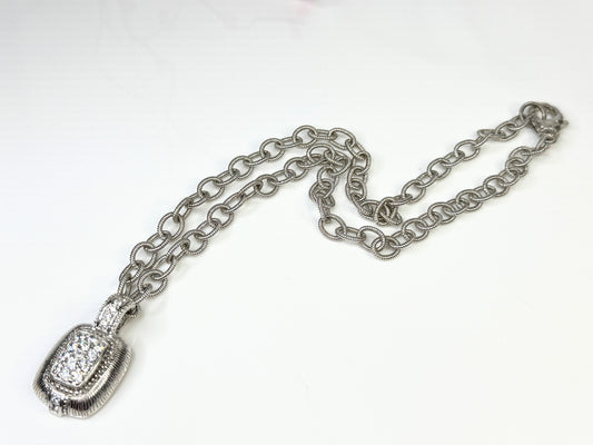 Vintage Judith Ripka Sterling Pave CZ Pendant Necklace Heavy 44.4g JR1448