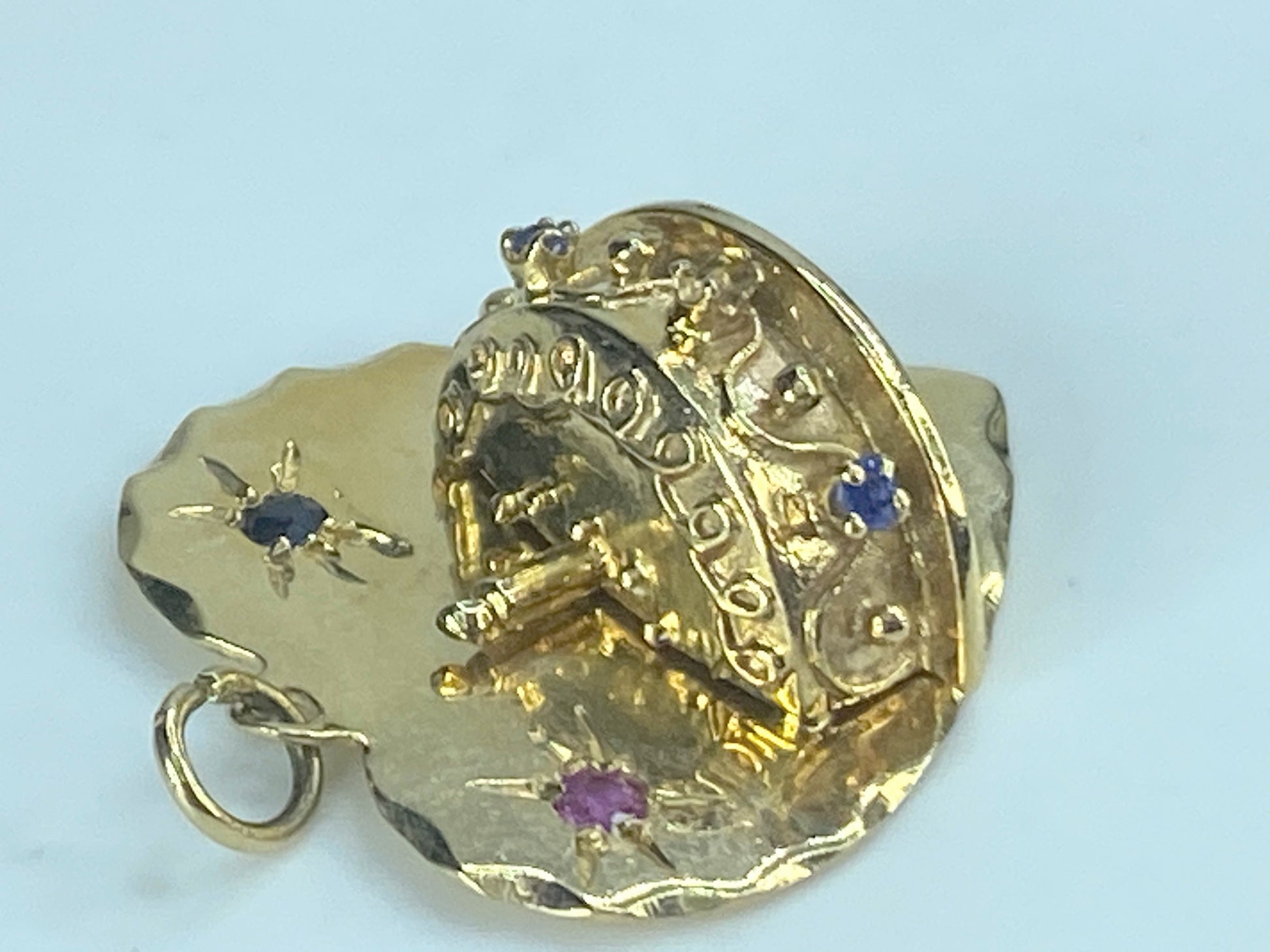 14K yellow gold Happy Birthday gems bever edge Heart charm pendant 5.6h JR523