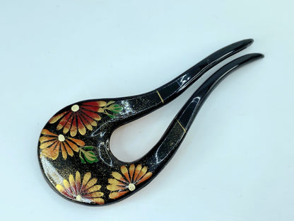 Vintage Japanese hair comb floral design kanzashi hair accessory 6.3g 4" GS607