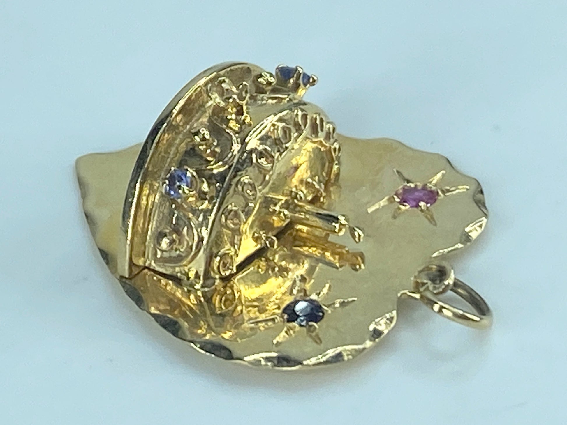 14K yellow gold Happy Birthday gems bever edge Heart charm pendant 5.6h JR523