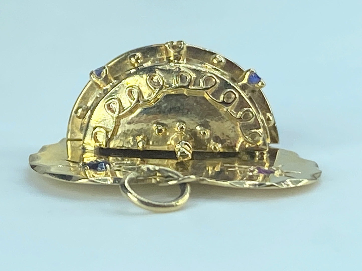 14K yellow gold Happy Birthday gems bever edge Heart charm pendant 5.6h JR523