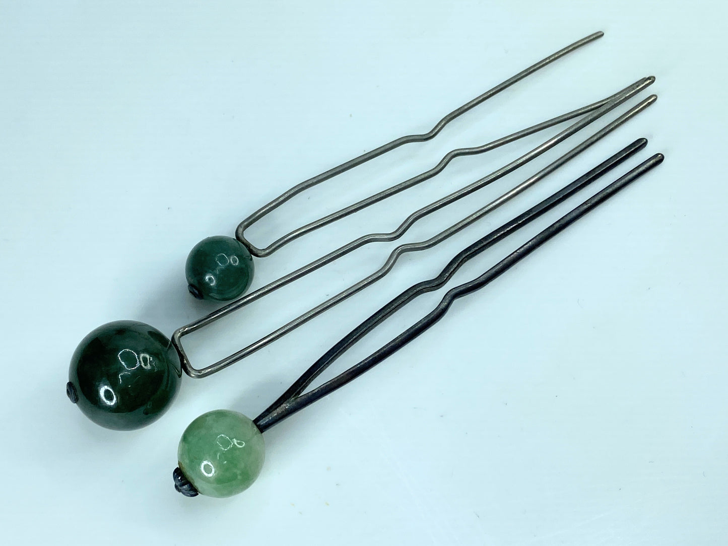 Kanzashi kimono natural Jade Hair stick Antique Metalwork Openwork Hairpin GS608