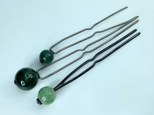 Kanzashi kimono natural Jade Hair stick Antique Metalwork Openwork Hairpin GS608