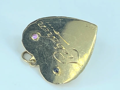 14K yellow gold Happy Birthday gems bever edge Heart charm pendant 5.6h JR523