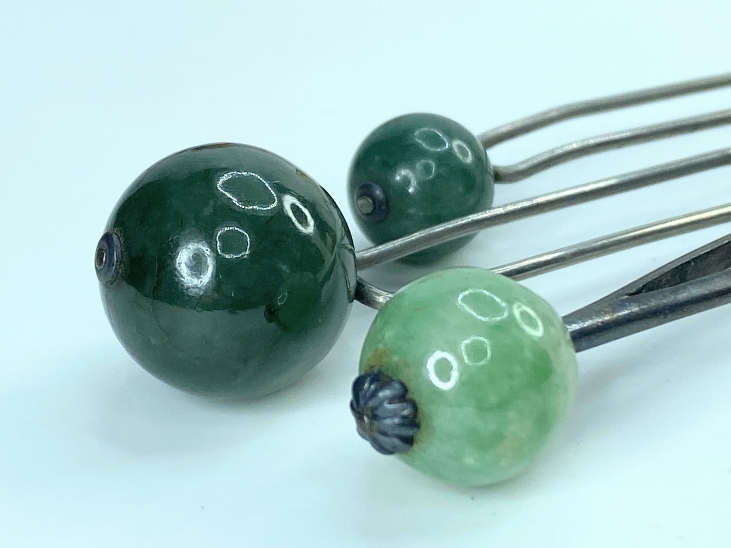 Kanzashi kimono natural Jade Hair stick Antique Metalwork Openwork Hairpin GS608
