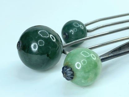 Kanzashi kimono natural Jade Hair stick Antique Metalwork Openwork Hairpin GS608