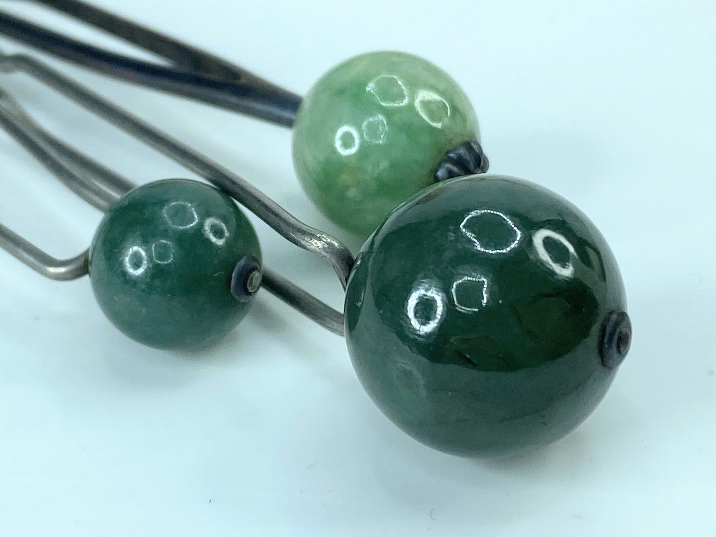 Kanzashi kimono natural Jade Hair stick Antique Metalwork Openwork Hairpin GS608