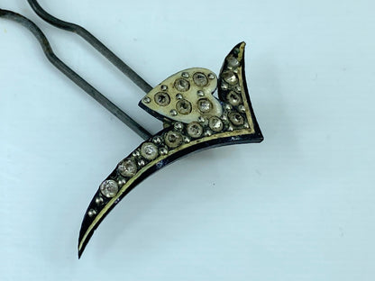 Antique Floral Hair Comb, enamel Floral Design, rhinestone heart shape GS609