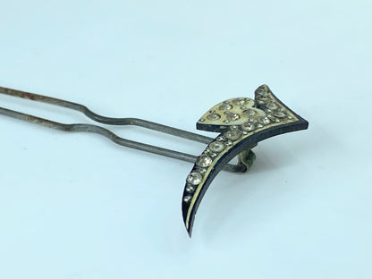 Antique Floral Hair Comb, enamel Floral Design, rhinestone heart shape GS609