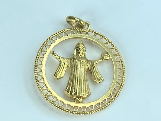 St. Benedict MONK 18K 3-Dimensional reversible carved out circle charm JR498