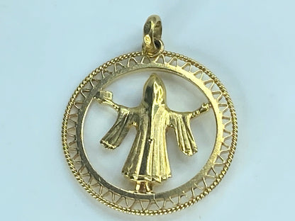 St. Benedict MONK 18K 3-Dimensional reversible carved out circle charm JR498