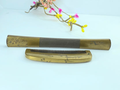 Antique 20th C. Japanese Gold Makie Carved Wooden Kushi Kogai Kanzashi Set GS611
