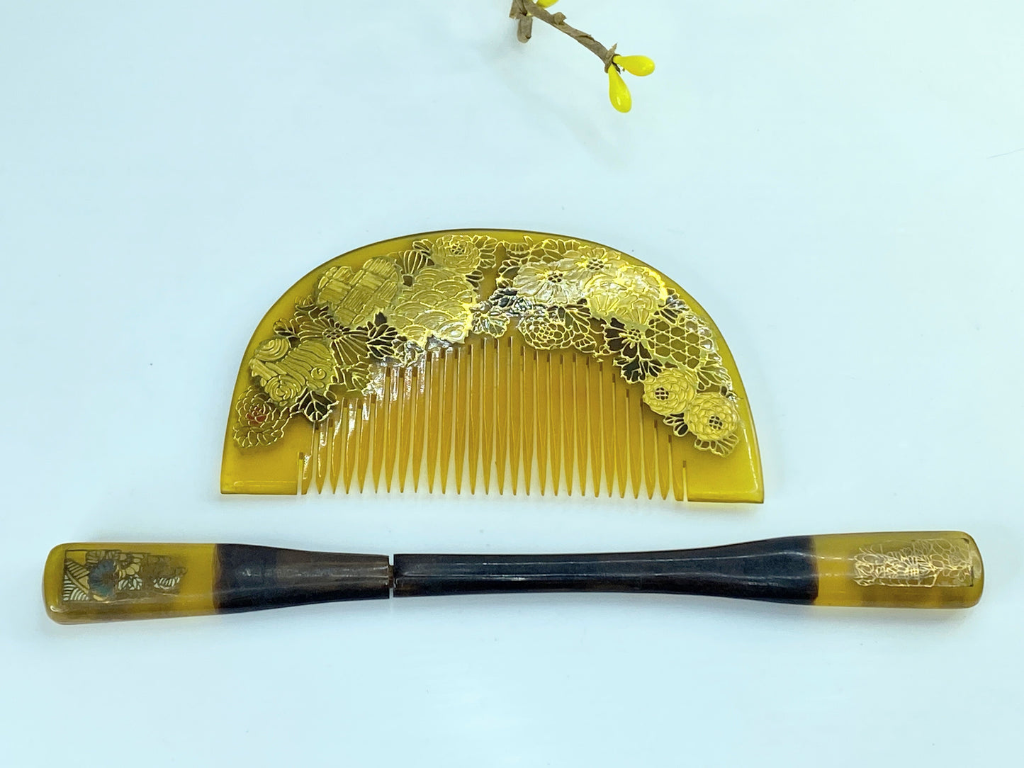 Japanese Kanzashi Kougai faux turtle resin kimono hair ornament 36.7g GS614