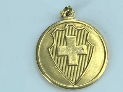 Switzerland Ruby 18K yellow gold outline Cross Shield pendant charm 5.3g JR525
