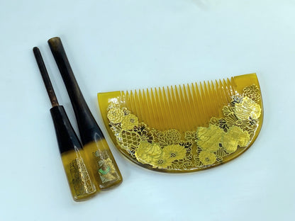 Japanese Kanzashi Kougai faux turtle resin kimono hair ornament 36.7g GS614