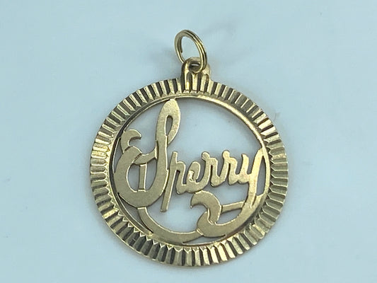 14K yellow gold personal charm pendant for "Sherry" 3.7g 1.0" JR526