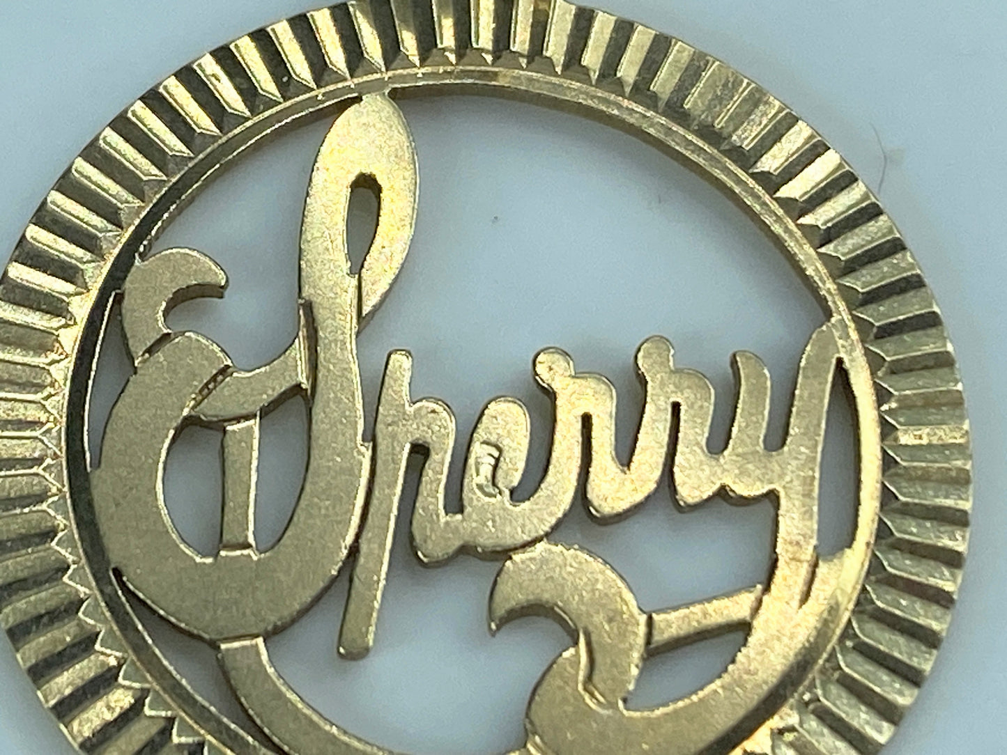 14K yellow gold personal charm pendant for "Sherry" 3.7g 1.0" JR526