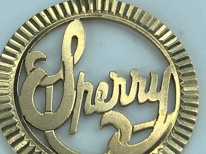14K yellow gold personal charm pendant for "Sherry" 3.7g 1.0" JR526