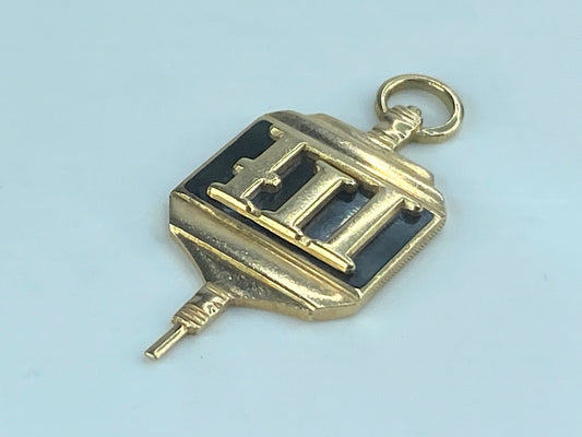 c1958's 14K yellow gold Fraternity black enamel fob 5.4g 1 3/8" JR527