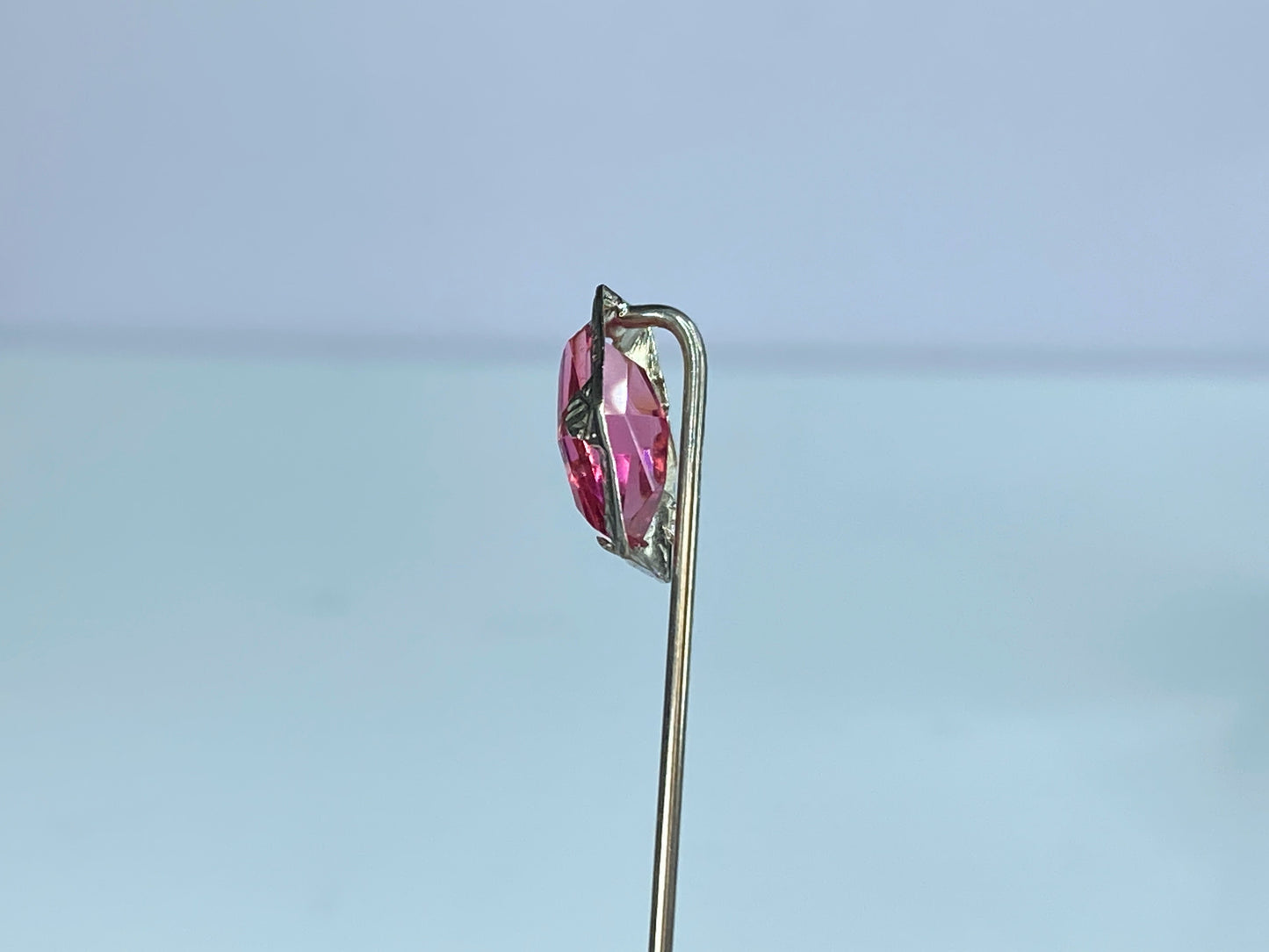 Antique 10K white gold Freeform Pink Art Glass hat pin