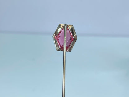 Antique 10K white gold Freeform Pink Art Glass hat pin