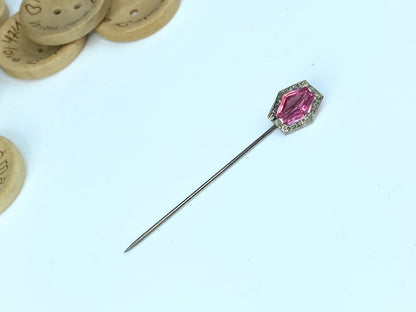 Antique 10K white gold Freeform Pink Art Glass hat pin