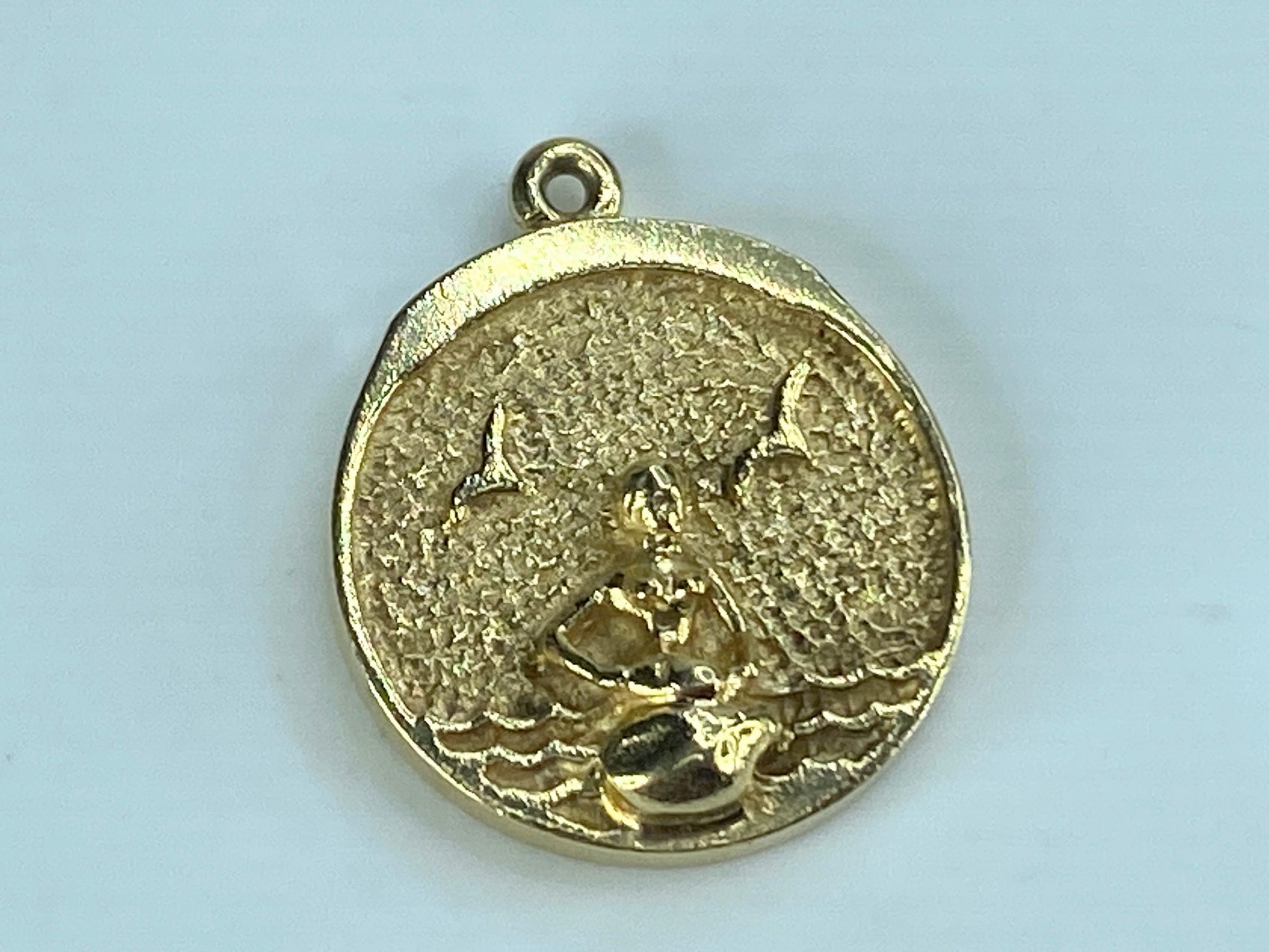 14K solid yellow gold Mermaid reversible Demark made charm pendant 6.2g JR500