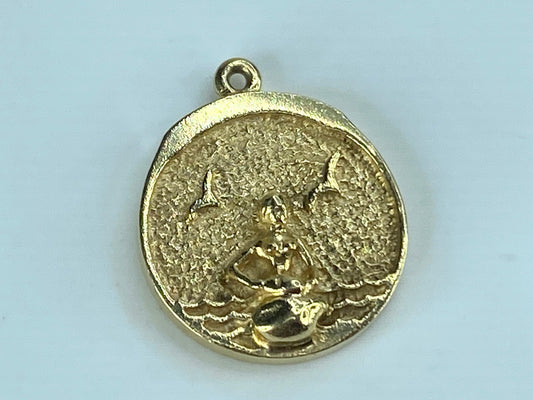 14K solid yellow gold Mermaid reversible Demark made charm pendant 6.2g JR500
