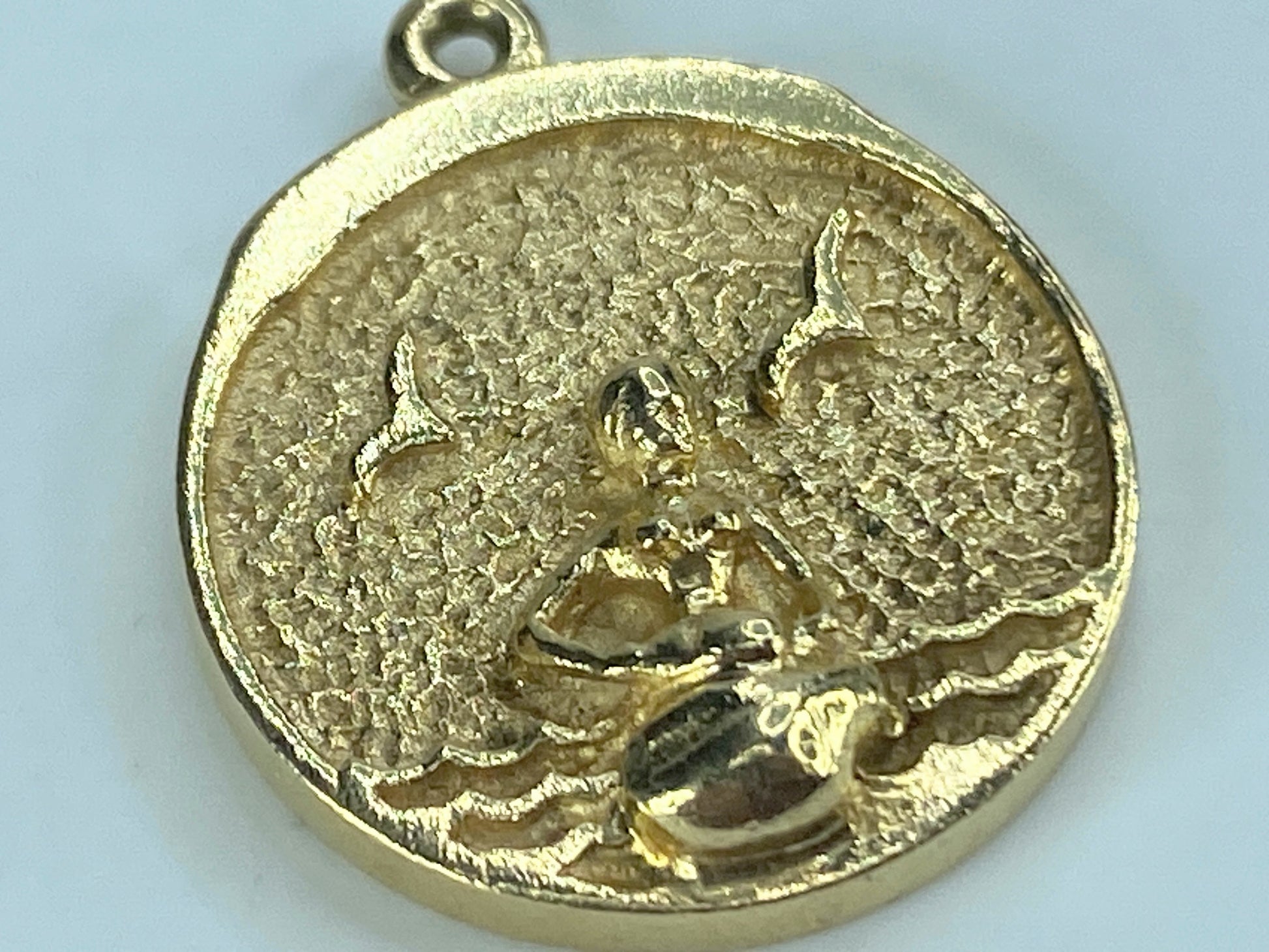 14K solid yellow gold Mermaid reversible Demark made charm pendant 6.2g JR500