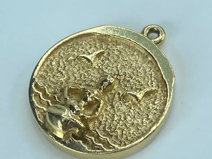 14K solid yellow gold Mermaid reversible Demark made charm pendant 6.2g JR500