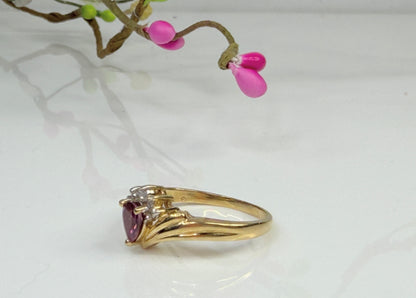Vintage 14K Gold Ruby Diamond Cluster Ring Pear Ruby Size 6.75 JR1452