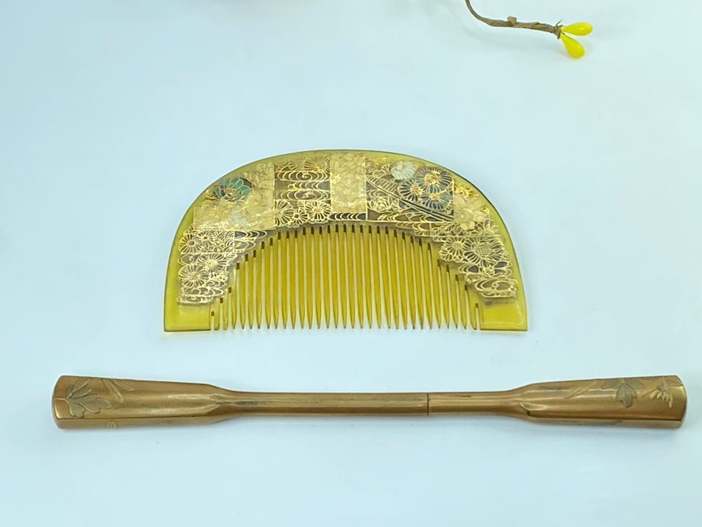 Antique Kyoto Japanese Celluloid Comb & Kanzashi Hair Ornament GS621