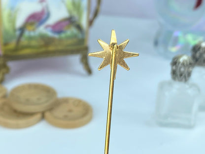 Art Deco 10K yellow gold Diamond Starburst hat pin with stopper