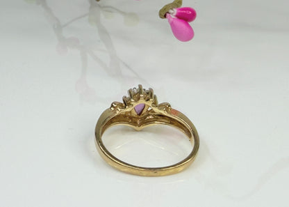 Vintage 14K Gold Ruby Diamond Cluster Ring Pear Ruby Size 6.75 JR1452