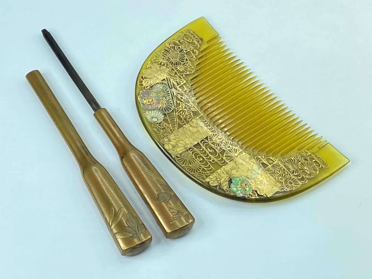 Antique Kyoto Japanese Celluloid Comb & Kanzashi Hair Ornament GS621