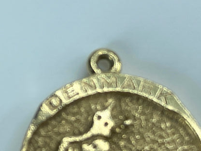 14K solid yellow gold Mermaid reversible Demark made charm pendant 6.2g JR500