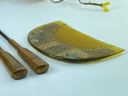 Antique Kyoto Japanese Celluloid Comb & Kanzashi Hair Ornament GS621