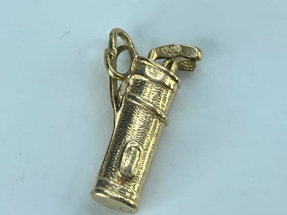 14K Yellow Gold Golf Clubs & Bag, Three Dimensional Charm Pendant 1.5g JR501
