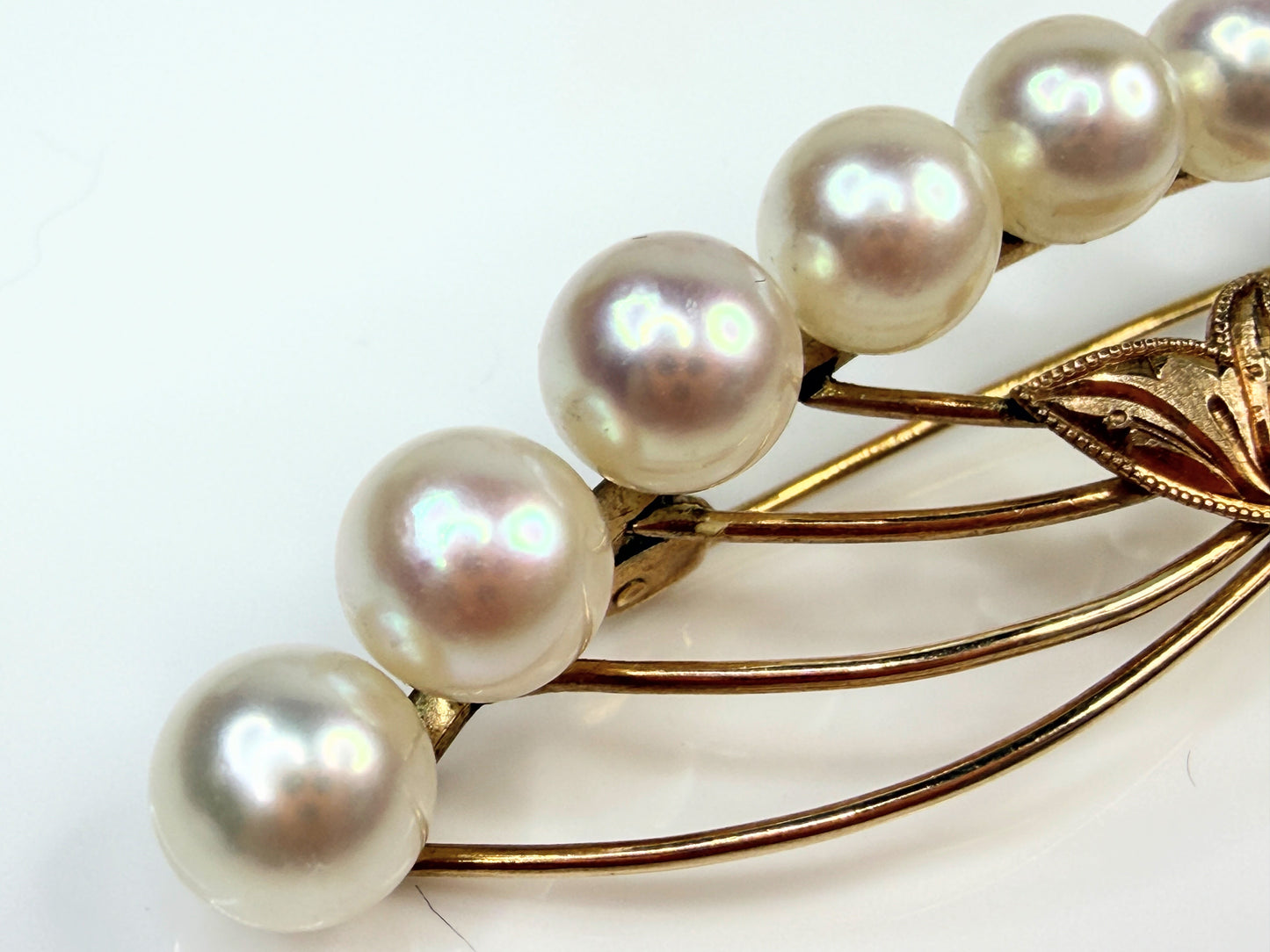 Vintage 14K Gold Cultured Pearl Brooch Art Deco Style JR1453