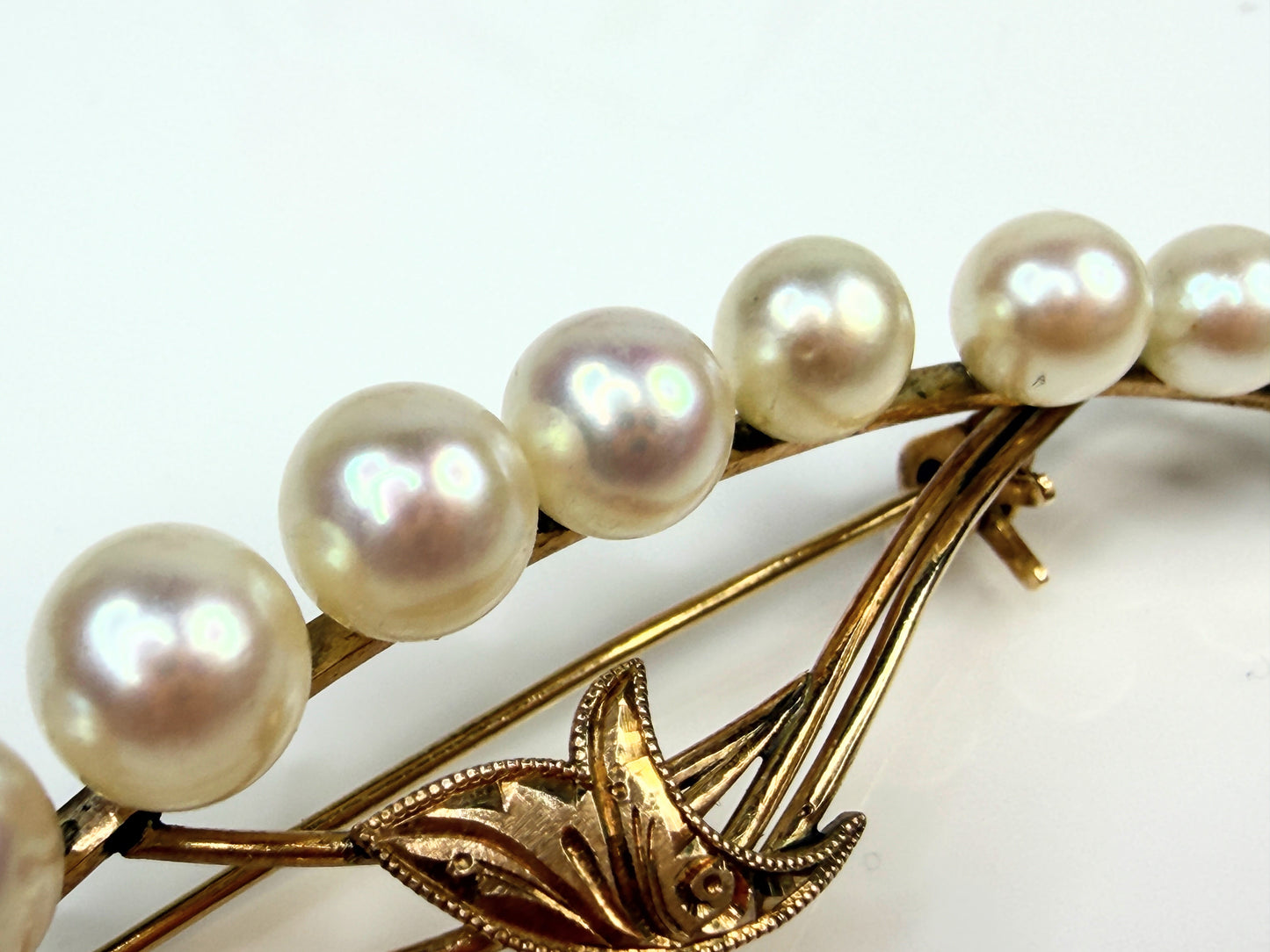 Vintage 14K Gold Cultured Pearl Brooch Art Deco Style JR1453