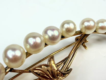 Vintage 14K Gold Cultured Pearl Brooch Art Deco Style JR1453