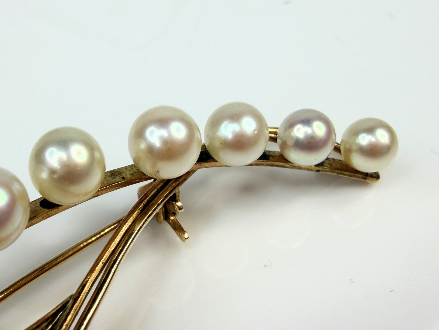 Vintage 14K Gold Cultured Pearl Brooch Art Deco Style JR1453